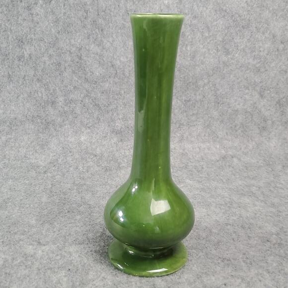 Haeger Avocado Green Bud Vase 8-1/4 Inch Glossy Teleflora MCM Pottery - Picture 4 of 8